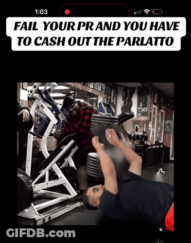 A Phone Screen Shows A Man In A Gym And Says Fail Your Prand You Have To Cash Out The Parlotto GIF