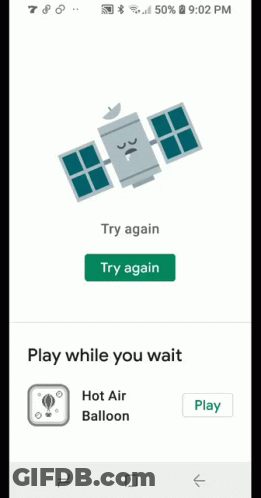 A Phone Screen Shows A Satellite And Says Try Again GIF
