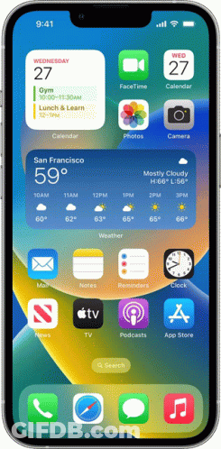 A Phone Screen Shows The Time As 9:41 And The Weather As 59 Degrees GIF