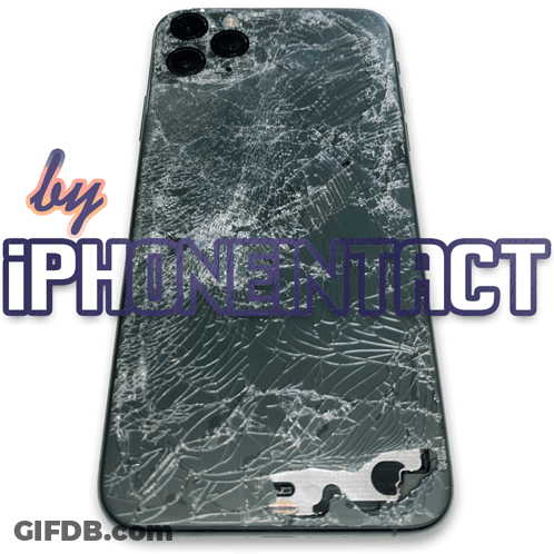 A Phone With A Cracked Screen Is Displayed With The Words Iphone Protect Written Below It GIF