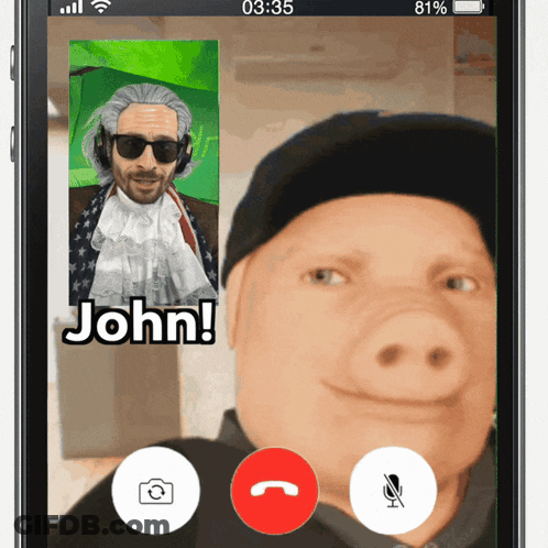 A Phone With A Picture Of A Pig And A Picture Of A Man With The Name John On It GIF