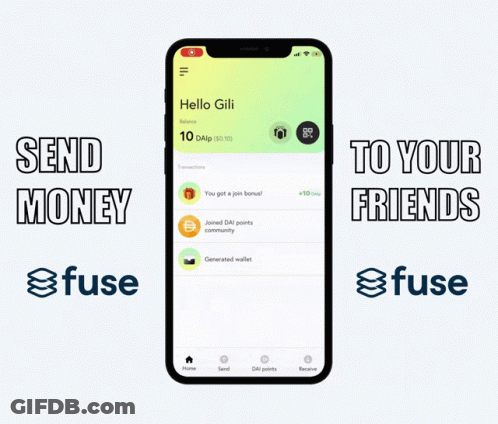 A Phone With The Words Send Money And To Your Friends On It GIF