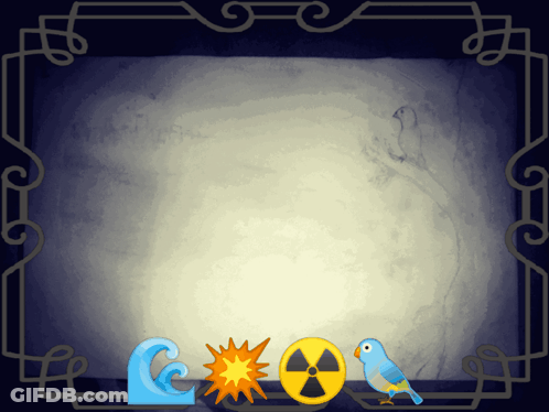 A Picture Frame With A Bird A Wave A Sun And A Radioactive Symbol GIF