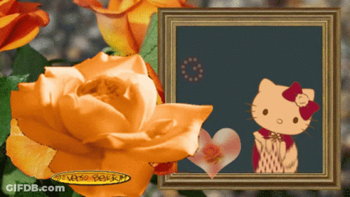 A Picture Frame With A Hello Kitty And A Rose GIF