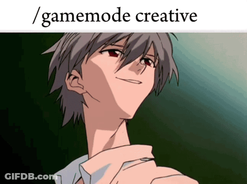 A Picture Of A Anime Character With The Words / Gamemode Creative Above Him GIF