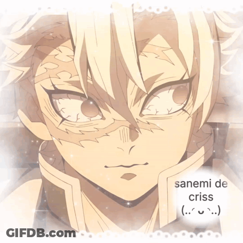 A Picture Of A Anime Character With The Words Sanemi De Criss On It GIF
