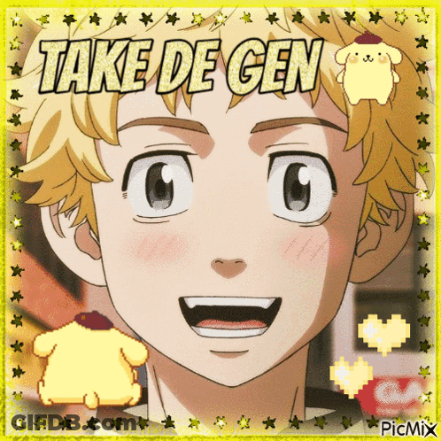 A Picture Of A Anime Character With The Words Take De Gen On It GIF
