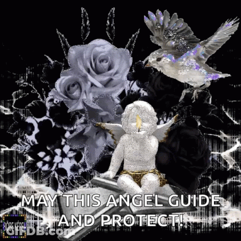 A Picture Of A Baby Angel With A Candle And The Words May This Angel Guide And Protect On The Bottom GIF
