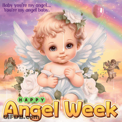 A Picture Of A Baby Angel With The Words " Baby You 'Re My Angel You 'Re My Angel Baby " GIF