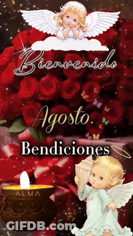 A Picture Of A Baby Angel With The Words Bienvenido Agosto Bendiciones On It GIF