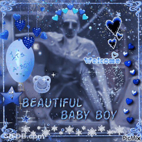 A Picture Of A Baby Boy With The Words " Beautiful Baby Boy " On It GIF