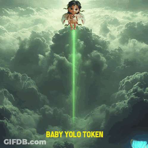 A Picture Of A Baby Flying Through The Clouds With The Words Baby Yolo Token Below It GIF