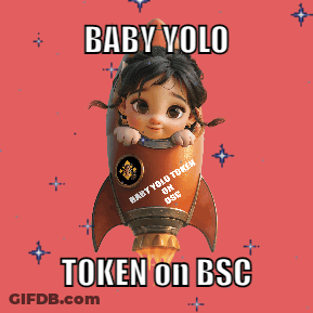 A Picture Of A Baby On A Rocket With The Words Baby Yolo Token On Bsc Below It GIF