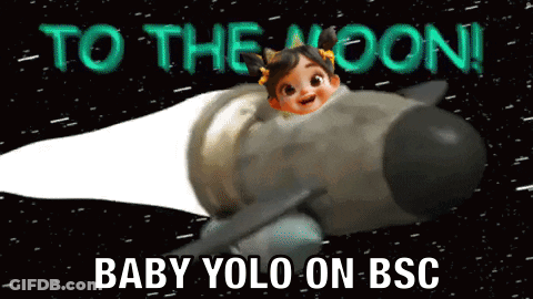A Picture Of A Baby On A Rocket With The Words To The Moon Baby Yolo On Bsc GIF