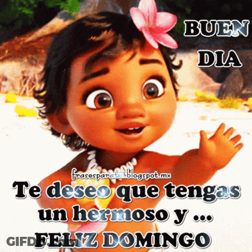A Picture Of A Baby With A Flower On Her Head And The Words Buen Dia Te Deseo Que Tengas Un Hermoso Y Feliz Domingo GIF