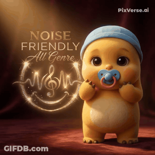 A Picture Of A Baby With A Pacifier And The Words " Noise Friendly All Genre " GIF