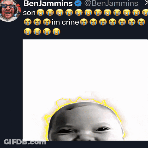 A Picture Of A Baby With Benjamins Son Im Crine Written Below It GIF