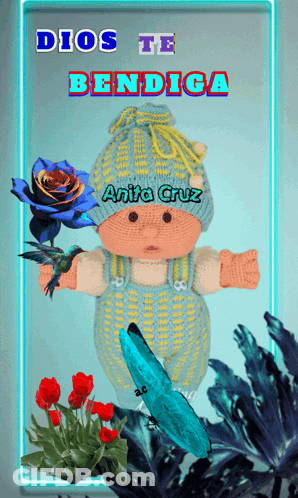A Picture Of A Baby With Flowers And The Words Dios Te Bendica GIF