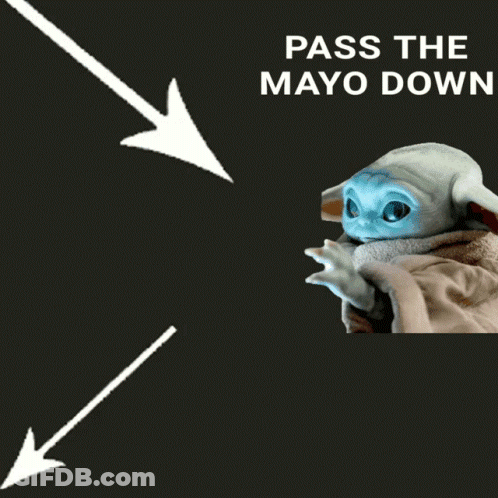 A Picture Of A Baby Yoda And A Bottle Of Miracle Whip Mayo GIF