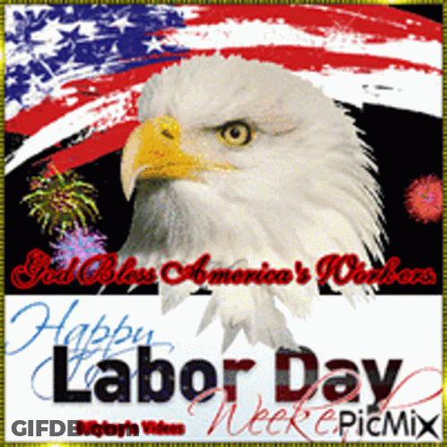 A Picture Of A Bald Eagle With The Words Happy Labor Day On It GIF