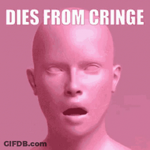 A Picture Of A Bald Head With The Words Dies From Cringe GIF