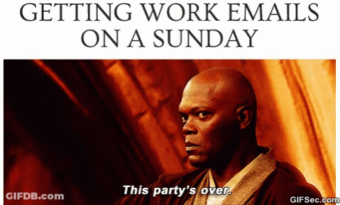 A Picture Of A Bald Man With The Caption Getting Work Emails On A Sunday This Party 'S Over GIF