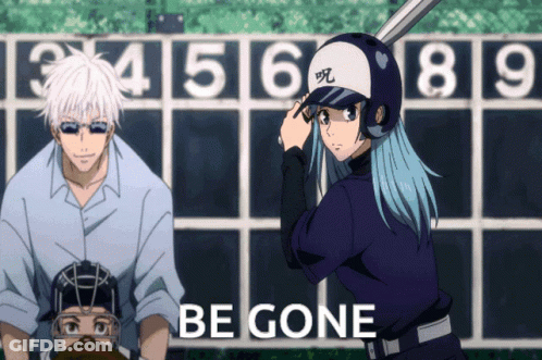 A Picture Of A Baseball Game With The Words Be Gone GIF