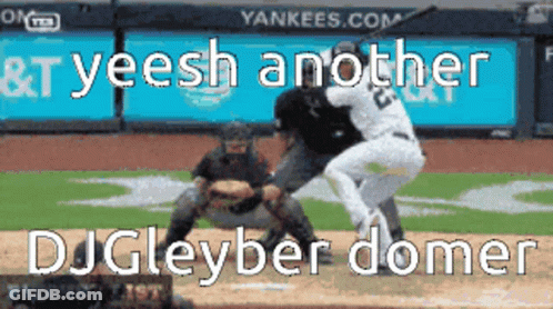 A Picture Of A Baseball Game With The Words " Yeesh Another Djgleyber Dome " GIF