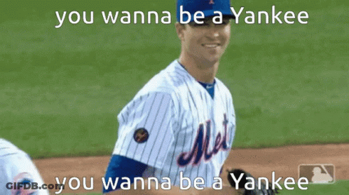 A Picture Of A Baseball Player With A Caption That Says You Wanna Be A Yankee GIF