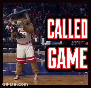 A Picture Of A Basketball Mascot With The Words " Called Game " On The Bottom GIF