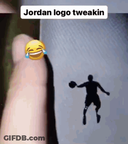 A Picture Of A Basketball Player With A Laughing Face And The Words Jordan Logo Tweakin GIF