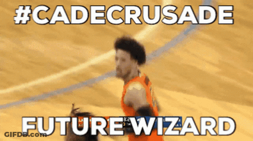 A Picture Of A Basketball Player With #Cadecrusade Future Wizard Written On It GIF