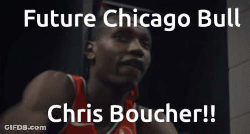 A Picture Of A Basketball Player With The Words Future Chicago Bull Chris Boucher Below Him GIF