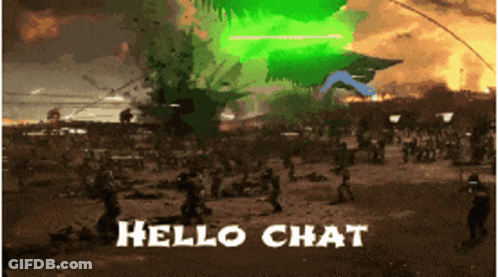 A Picture Of A Battlefield With The Words Hello Chat In The Bottom Right Corner GIF
