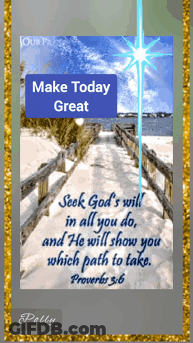 A Picture Of A Beach With A Bible Verse That Says " Seek God 'S Will In All You Do " GIF