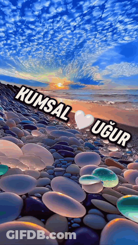 A Picture Of A Beach With Kumsal Ugur Written On The Bottom GIF