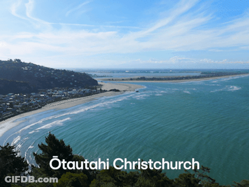 A Picture Of A Beach With The Name Otautahi Christchurch On It GIF