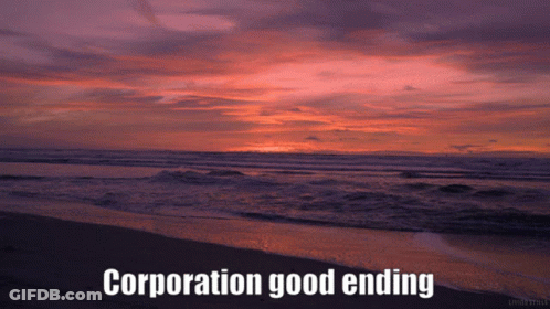 A Picture Of A Beach With The Words Corporation Good Ending GIF