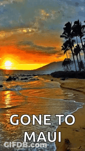 A Picture Of A Beach With The Words " Gone To Maui " GIF