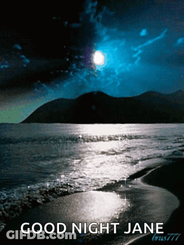 A Picture Of A Beach With The Words Good Night Jane On It GIF
