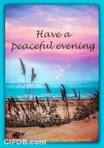 A Picture Of A Beach With The Words " Have A Peaceful Evening " GIF