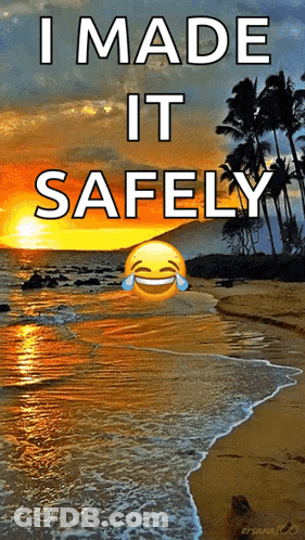 A Picture Of A Beach With The Words I Made It Safely Above It GIF