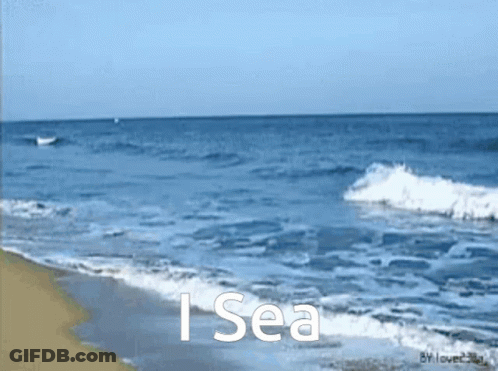 A Picture Of A Beach With The Words " I Sea " Below It GIF