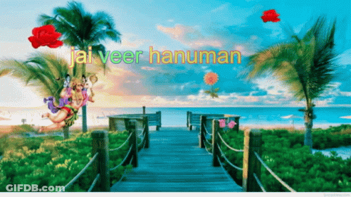 A Picture Of A Beach With The Words Jai Veer Hanuman Written On It GIF