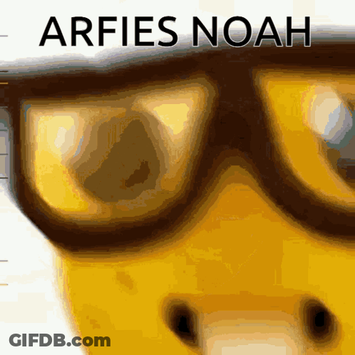 A Picture Of A Bear Wearing Glasses With The Words Arfies Noah Written Above It GIF