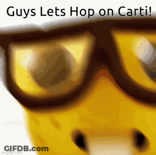 A Picture Of A Bear Wearing Glasses With The Words Guys Lets Hop On Carti GIF