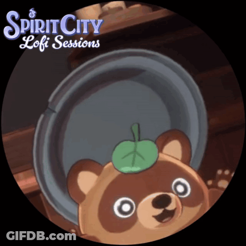 A Picture Of A Bear With A Leaf On Its Head And The Words Spirit City Loft Sessions GIF