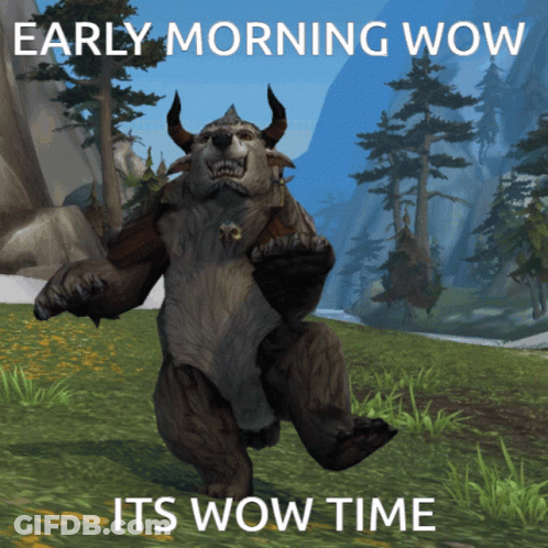 A Picture Of A Bear With Horns And The Words " Early Morning Wow " GIF