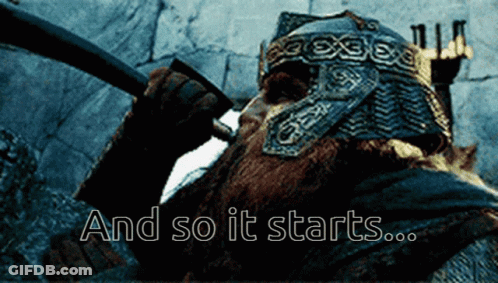 A Picture Of A Bearded Man With The Words " And So It Starts " GIF