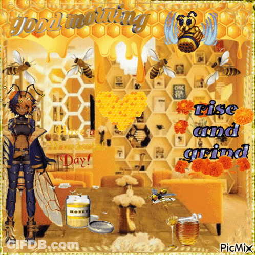 A Picture Of A Beehive With The Words Rise And Grind GIF